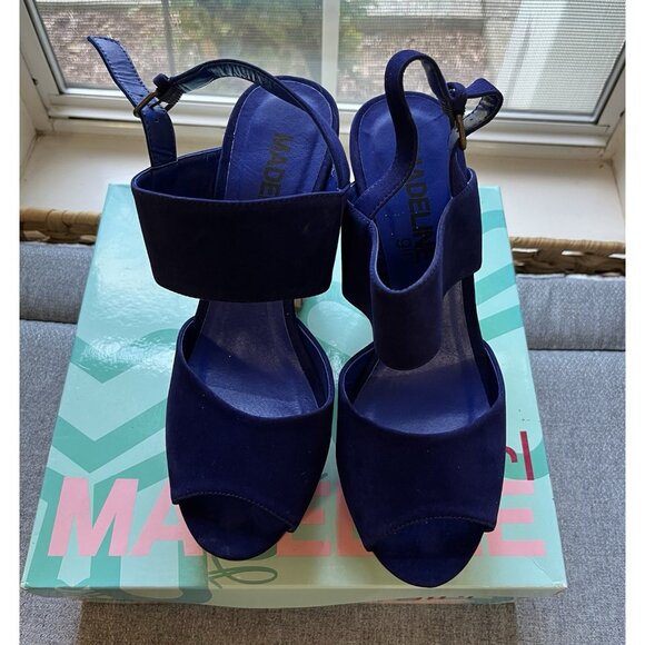Madeline Girl WOMENS 7.5 Platform Twiggy Sandals Blue Velvet 70s Mod Retro Disco - Picture 4 of 16
